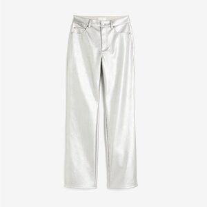 H&M Vegan Trousers Metallic Silver Faux Leather Straight Leg S